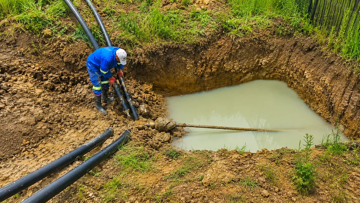 Crew member at a bore exit pit